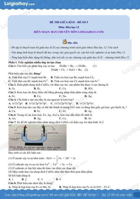 Đề thi giữa kì 2 Hóa 12 Kết nối tri thức - Đề số 5